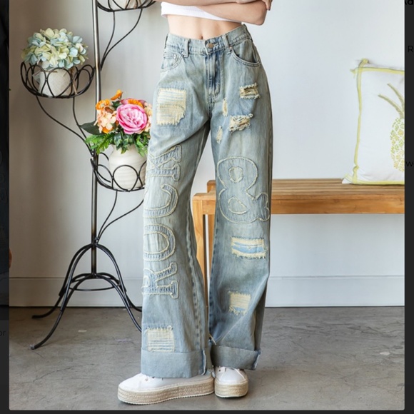 Oli & Hali Rock & Roll Mineral Washed Jeans Women’s Denim Jeans Wide Leg S106 - Picture 2 of 10